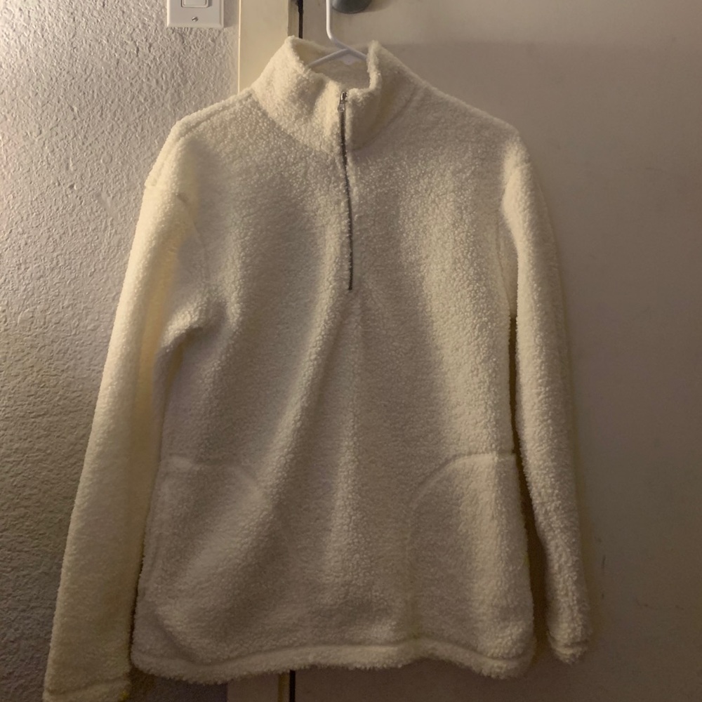 White fluffy zip up